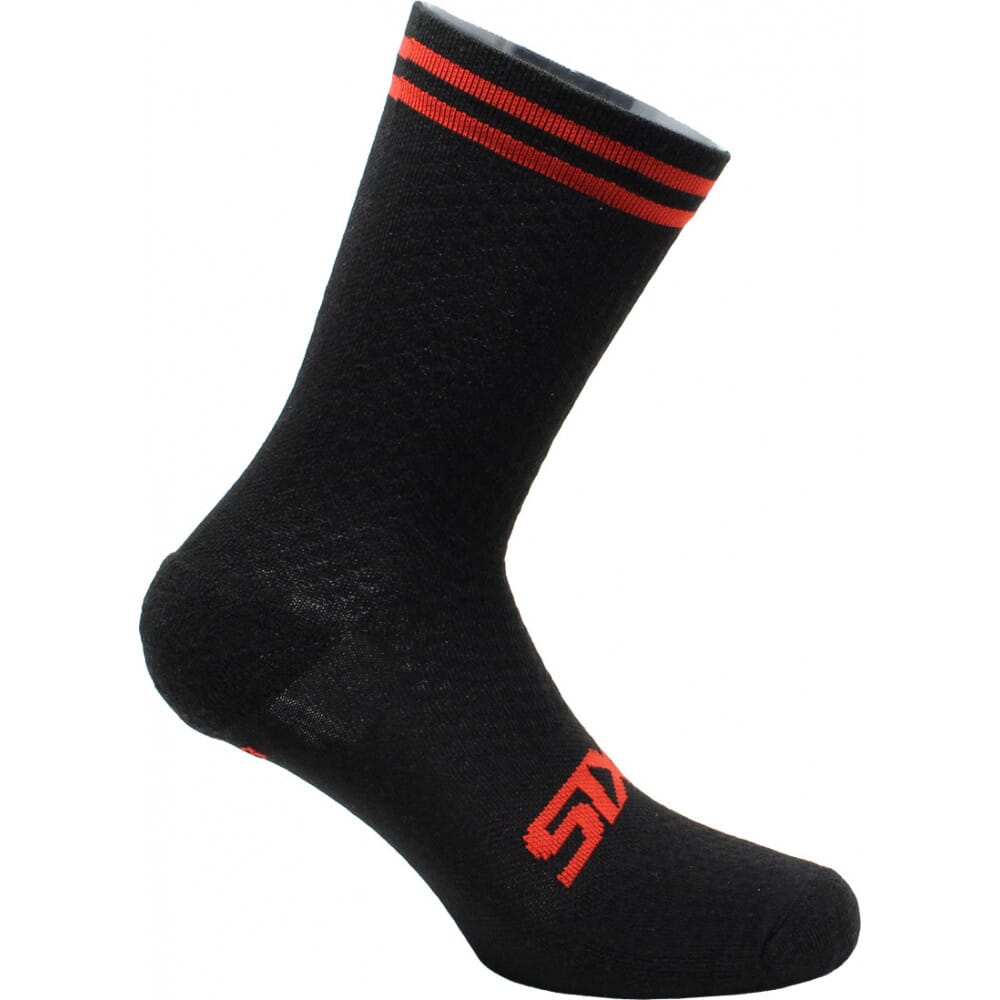 SIXS SHORT MER. WOOL SOCKS BLACK/RED STRIPES